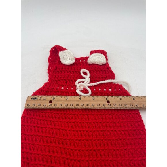 Handmade Red & White Crochet Baby Overalls With Decorative Bow & Button Detail - Picture 4 of 4